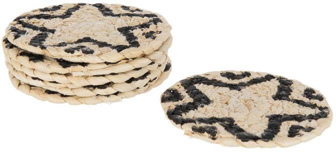 J-Line onderzetter Rond Ster jute naturel|zwart 6 stuks