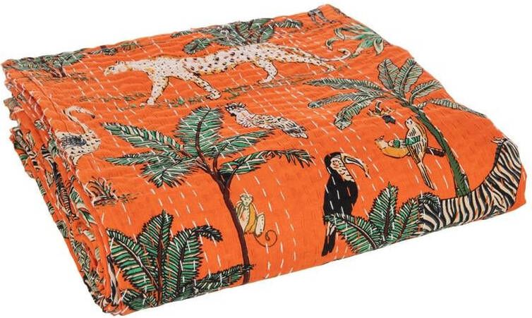 J-Line Plaid exotisch katoen oranje large 270 x 220 cm