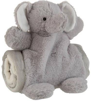 J-Line Plaid Olifant babydekentje pluche grijs 24 x 23 cm