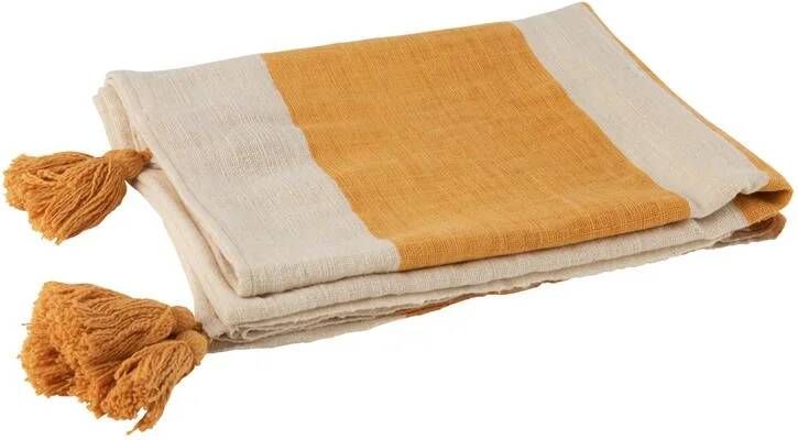 J-Line Plaid Strand Groeven katoen oker 185 x 135 cm