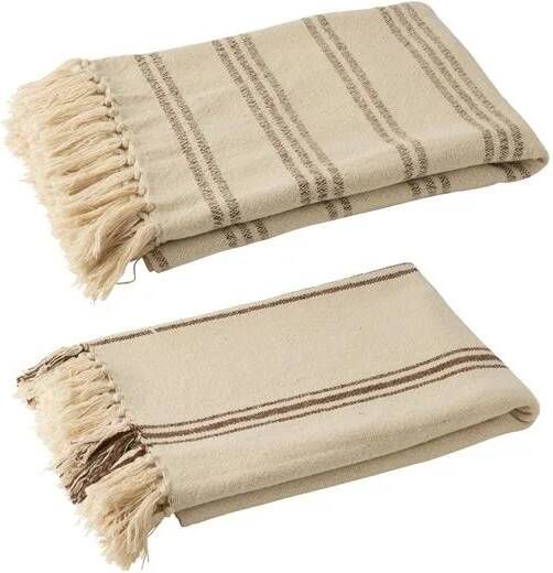 J-Line Plaid Strepen Gerecycleerd Katoen Wit|Bruin Assortiment Van