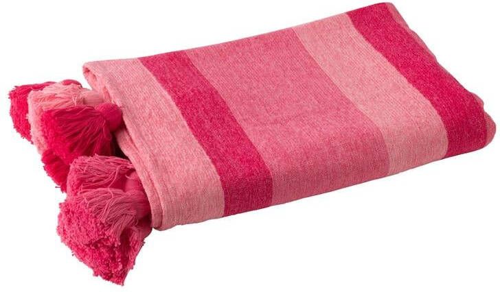 J-Line Plaid Strepen+Kwastjes Katoen Roze