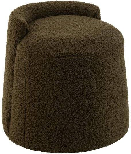 J-Line Poef Teddy Rond+rugleuing Bouclé Groen 40x40x38cm