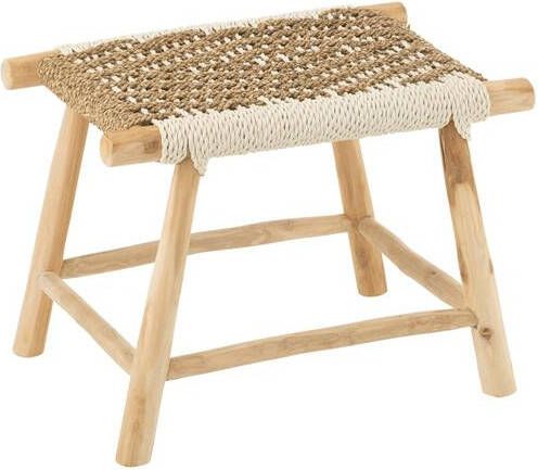 J-Line poef Waverly hout|zeegras naturel|wit