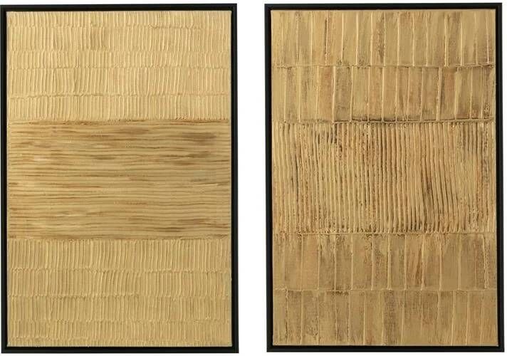 J-Line Schilderij Strepen Hout Canvas Zwart Goud (2-delig)