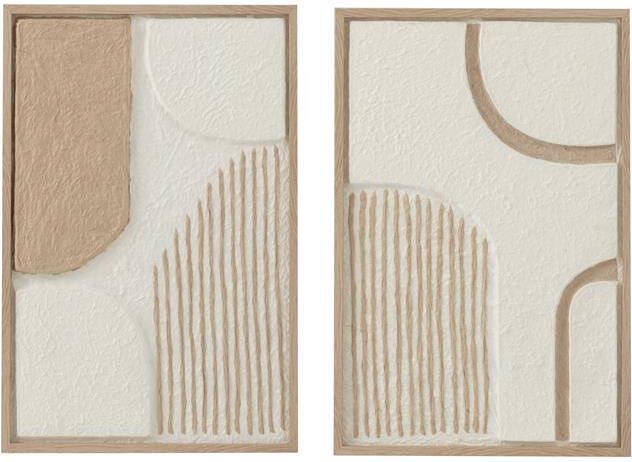 J-Line schilderij Vormen papier wit|beige 2 stuks