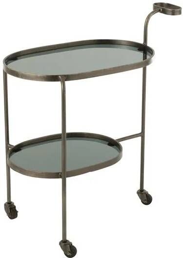 J-Line Serveerkar Ovaal 2niv Ijzer|glas Grijs 74x42x84cm