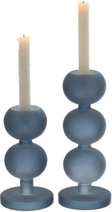 J-Line Set Van 2 Kandelaars Malik Glas Blauw