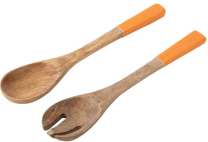 J-Line Set Van 2 Keukengerei Mangohout Oranje|Naturel