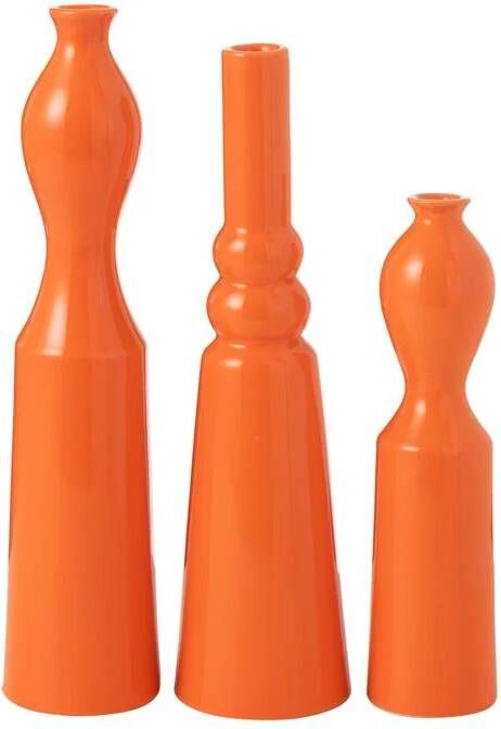 J-Line vaas Leia porselein oranje set van 3 32 cm hoog