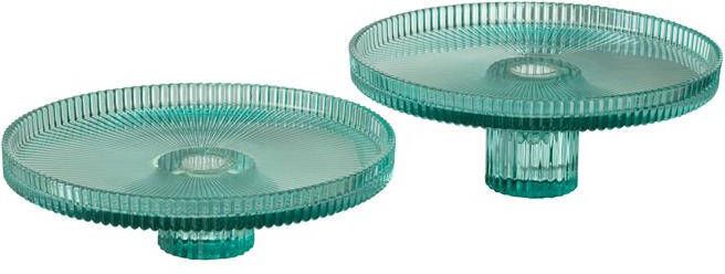 J-Line Cake bord taartplateau glas transparant| azuurblauw 2x