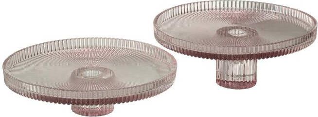 J-Line Cake bord taartplateau glas transparant| roze 2x