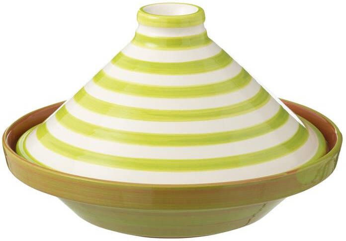J-Line Tagine Granada Stripes Ceramic White|Green