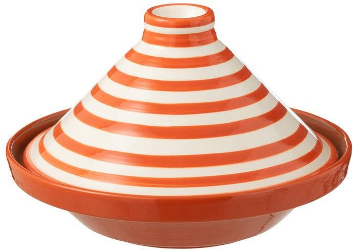 J-Line Tagine Granada Stripes Ceramic White|Orange