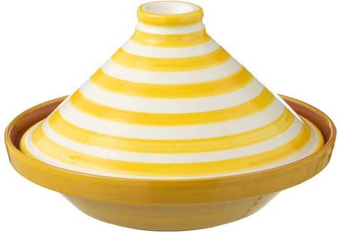 J-Line Tagine Granada Stripes Ceramic White|Yellow