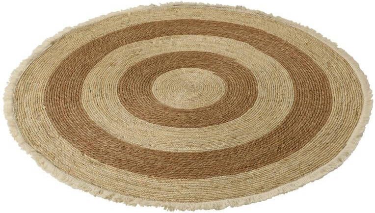 J-Line Tapijt Kwastjesband Mais Schil katoen Beige bruin Wit 120x120x1cm
