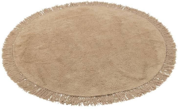 J-Line tapijt Rond + Franjes katoen beige