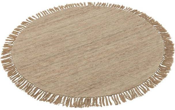 J-Line tapijt Rond + Franjes Tweekleurig wol beige small