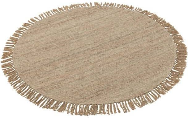 J-Line Tapijt Rond+franjes Tweekleurig Weefsel Wol Beige Small 150x150x2cm