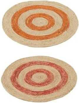 J-Line tapijt|placemat Rond Cirkels maïs oranje|rood S 2 stuks