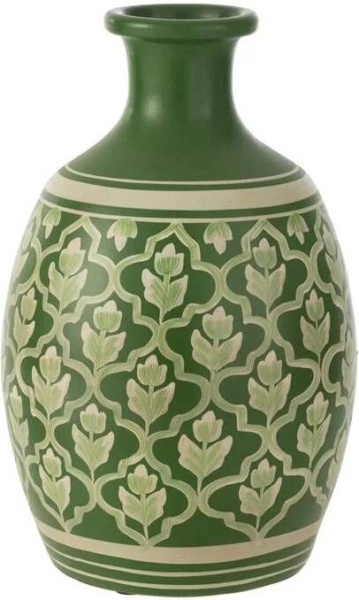 J-Line vaas Bloemen + Lijnen Terracotta keramiek groen|wit