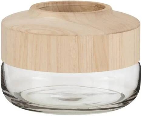 J-Line Vaas Breed Laag Hout|glas Lichtbruin 25x25x17.5cm