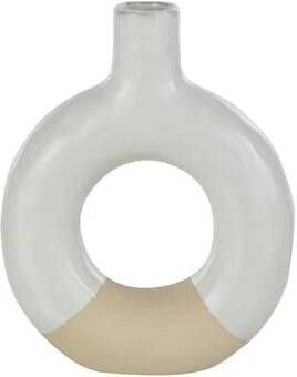 J-Line vaas Cirkel porselein wit|beige small 2 stuks 17.5 cm hoog