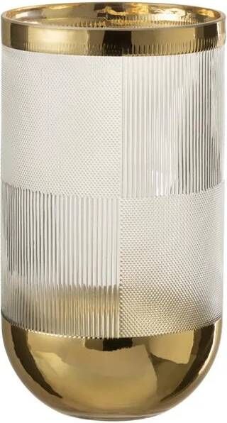 J-Line Vaas Cylinder Motief Glas Transparant|goud Large 15x15x26cm