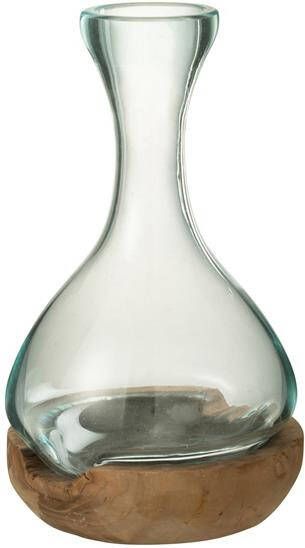 J-Line Vaas Fles Gamal Hout|Glas Natuur|Transparant Small