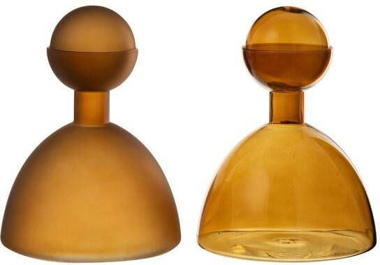 J-Line vaas Fles + Dop Rond glas bruin 2 stuks Ø 15 cm