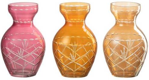 J-Line Vaas Geruit Glas Mix Assortiment Van 3 Bloemenvaas 14.50 cm hoog