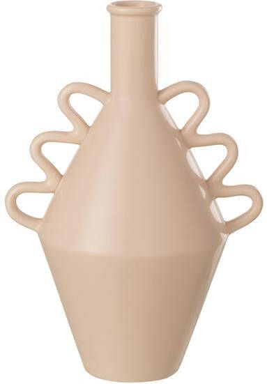 J-Line vaas Golvend Handvat Dolomiet keramiek roze large 32 cm hoog