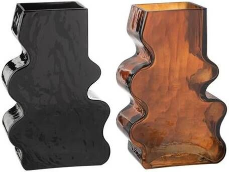 J-Line vaas Grillig glas camel|donkerbruin large 2 stuks 25 cm hoog