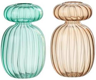 J-Line vaas Michel glas aqua|beige 2 stuks 13 cm hoog