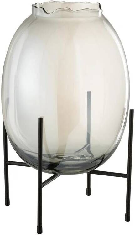 J-Line Vaas Op Voet Rand Geribbeld Grijsblauw zwart Large 25.5x25.5x40cm