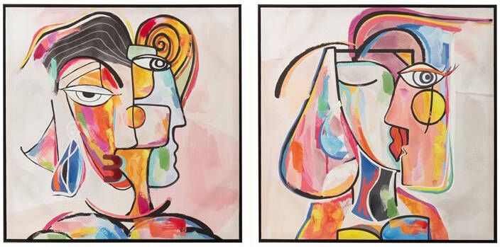 J-Line wanddecoratie Abstract Gezichten canvas|verf mix 2 stuks