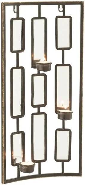 J-Line Wanddeco Theelichthouder Metaal Spiegel Grijs Small Wandspiegel 25 x 52 cm