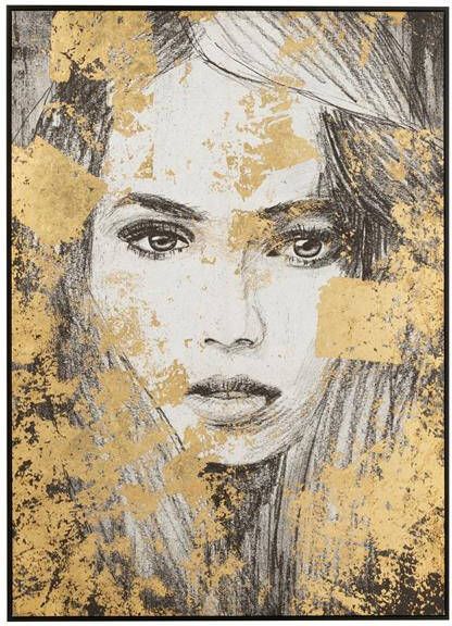J-Line wanddecoratie vrouw canvas|polyresin zwart|goud