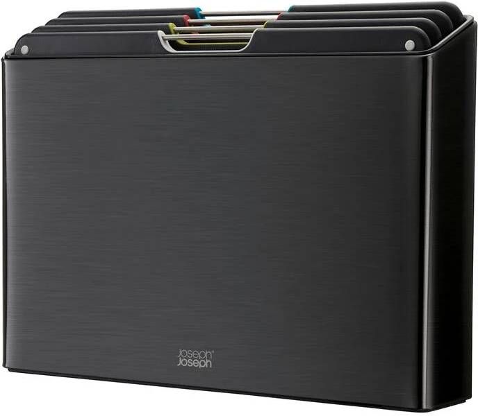 Joseph Folio 4 Snijplanken in Stalen Houder Carbon Black Polypropyleen Zwart