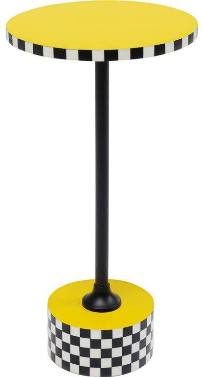 Kare Design Kare Bijzettafel Domero Checkers Yellow Ø25cm
