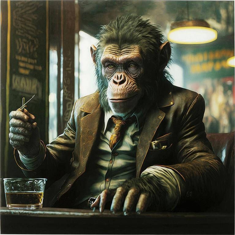 Kare Design Kare Glasschilderij Drinking Monkey 100x100cm