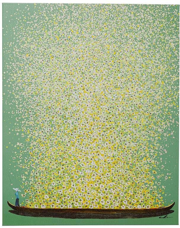 Kare Design Kare Schilderij Flower Boat Green Yellow 80x100cm