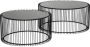 Kare Design Wire Salontafel Set Van 2 Zwart Metaal Met Glazen Tafelblad - Thumbnail 2