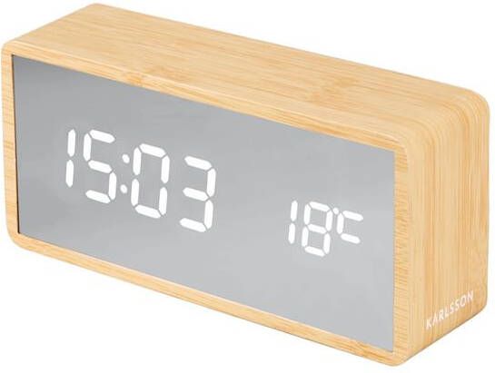 Karlsson Alarm clock Silver Mirror LED light wood veneer