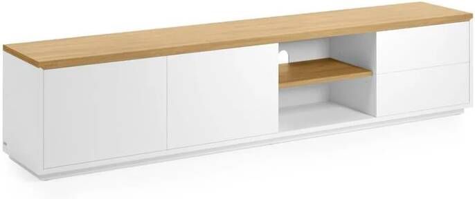 Kave Home Abilen eikenfineer TV-meubel met 2 deuren en 2 lades in witte lak 200 x 44 cm FSC 100%