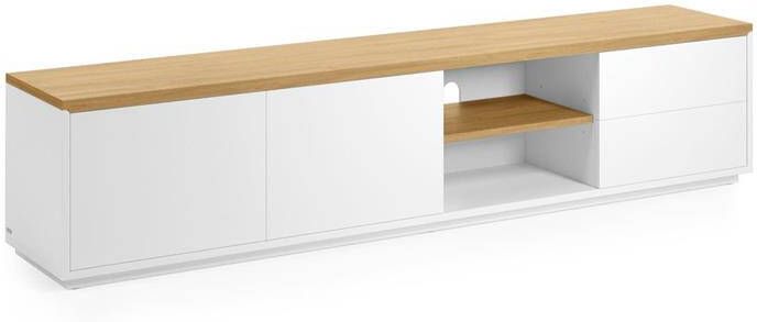 Kave Home Abilen eikenfineer TV-meubel met 2 deuren en 2 lades in witte lak 200 x 44 cm FSC 100%