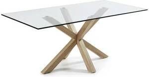 Kave Home Argo glazen tafel en stalen poten met houteffect 200 x 100 cm