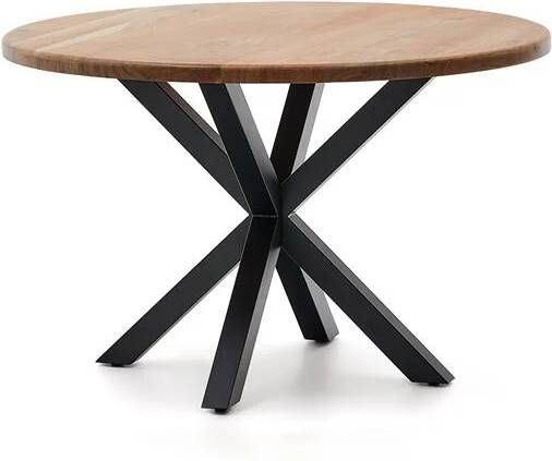 Kave Home Argo: ronde tafel in massief acaciahout met zwarte stalen
