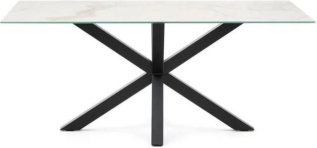 Kave Home Argo tafel 180 cm porselein wit benen zwart