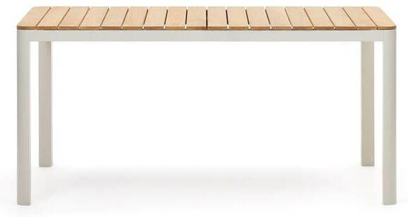 Kave Home Bona 100% buitentafel van massief teakhout en aluminium met witte afwerking 160 x 90 cm